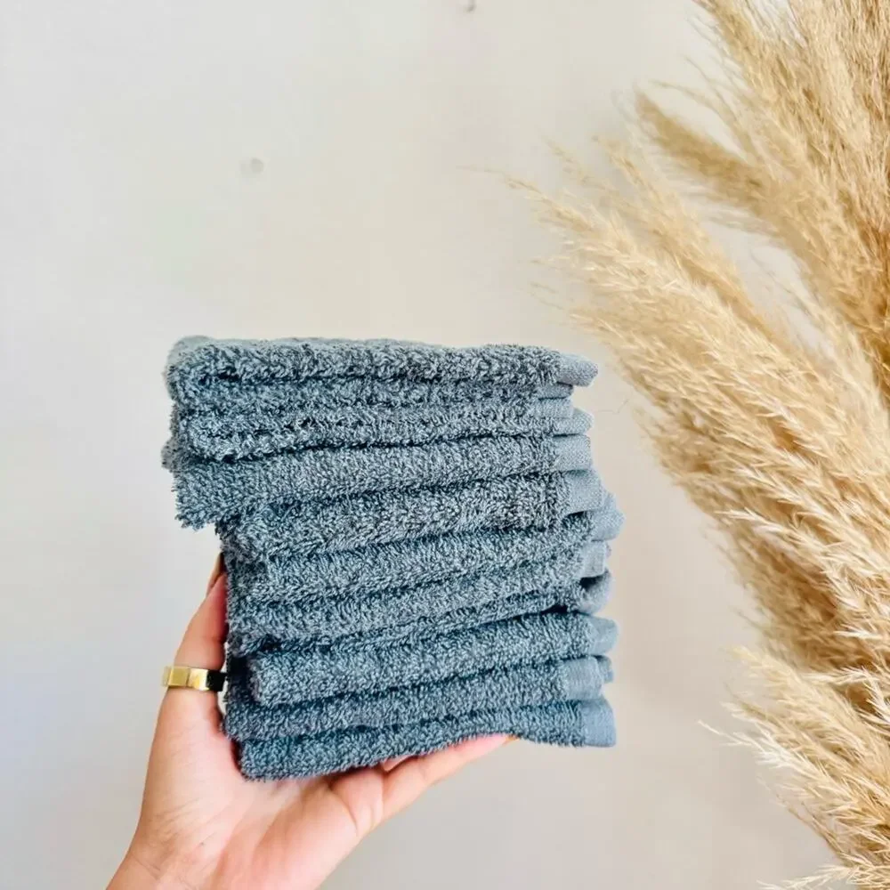10 UTOPIA Dark Grey Gray Small Washcloth Guest Makeup Face Finger Towels Set